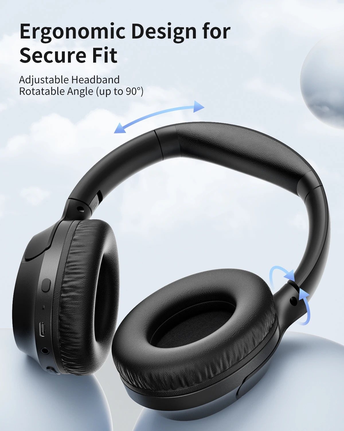 wegear HS7 Bluetooth Headphones Over Ear 60H Playtime with Microphone ENC Call Noise Cancelling Mic Foldable Wireless Headset