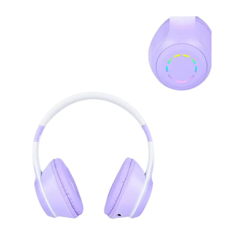 New style light-up Bluetooth headphones, gradient color macaron wireless Bluetooth earphones with deep bass