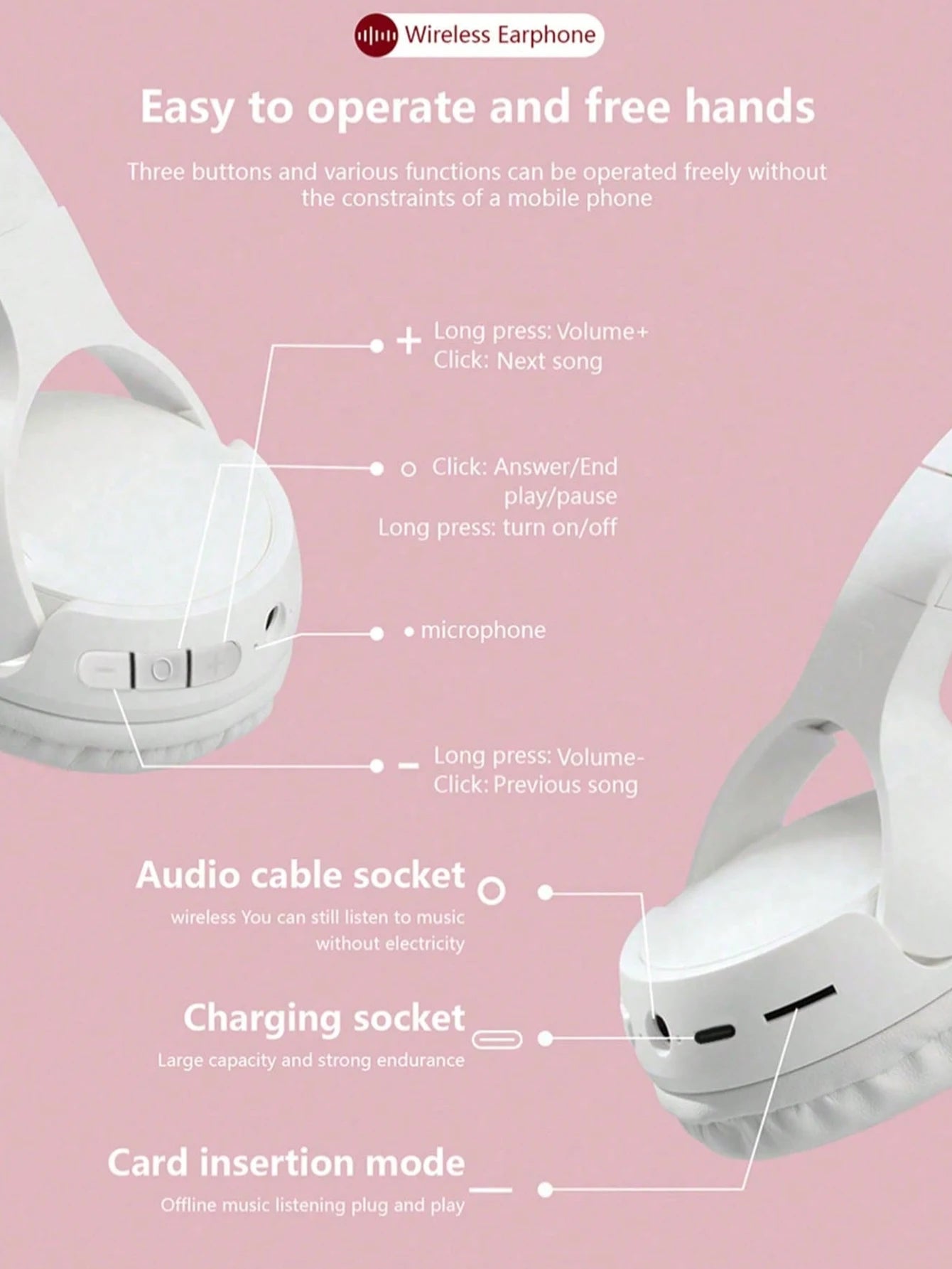 Wireless headset, Jerry 5.3, long battery life, computer/ipad/mobile phone universal, listening/gaming wireless headset
