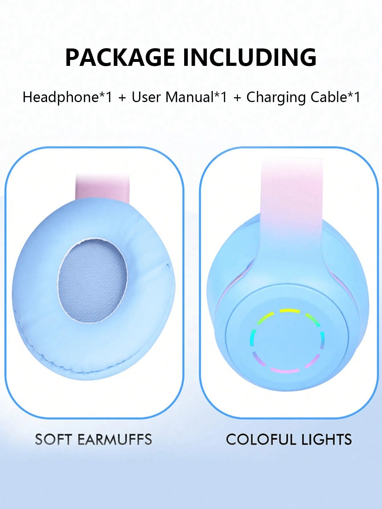 New style light-up Bluetooth headphones, gradient color macaron wireless Bluetooth earphones with deep bass