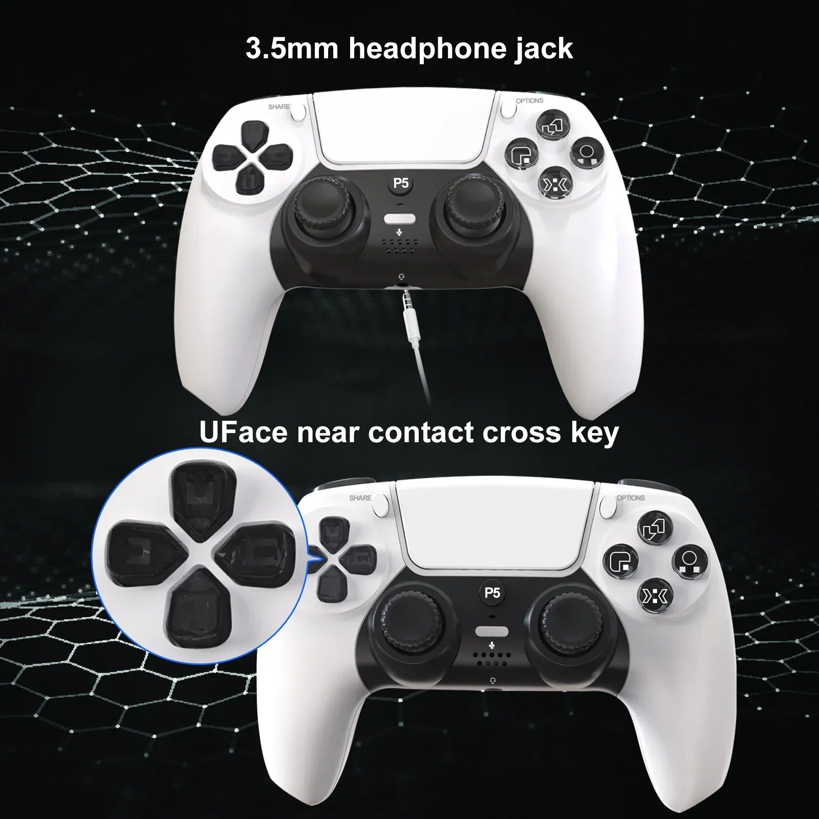 GAMINJA BT Gamepad Transparent Crystal Buttons Six-Axis Gyroscope Ergonomic Design Compatible For PS5 Wireless Controller