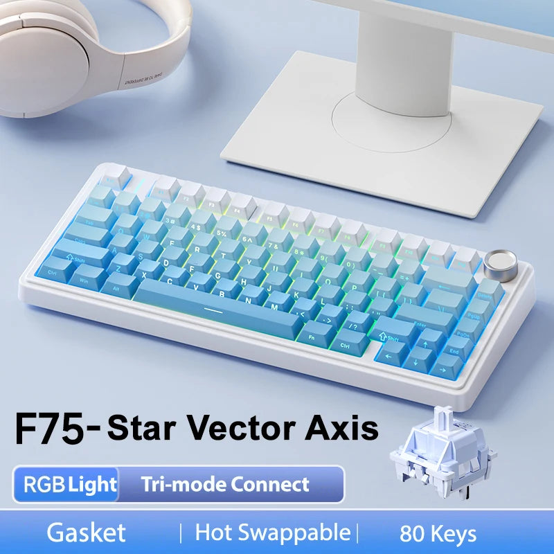 AULA F75 Pro Gasket Mounted Wireless Gaming Mechanical Keyboard RGB Customized 75% Layout Side-engraving PBT Keycaps