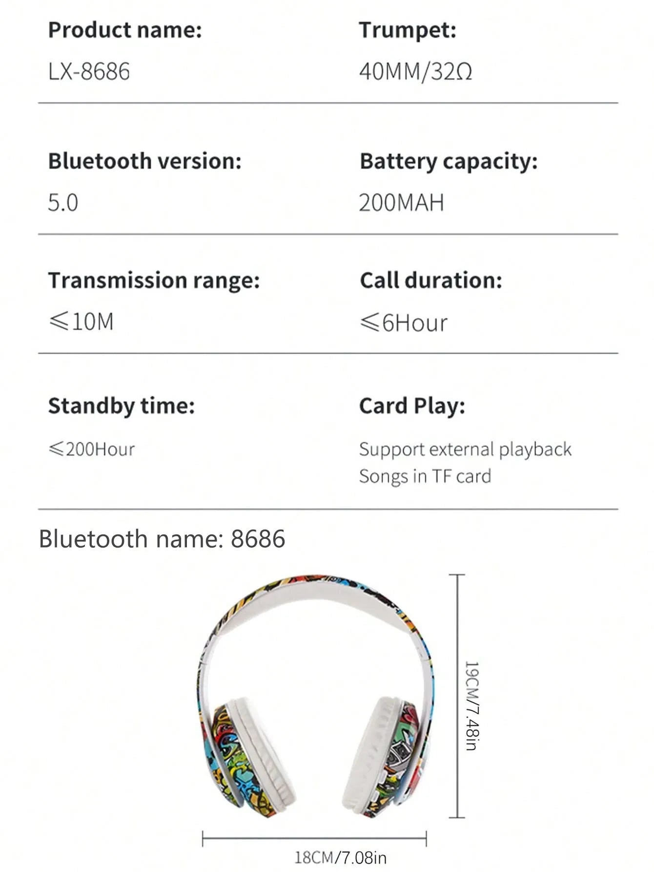 Fashion foldable headset Bluetooth headset, graffiti design, integrated convenient button, cool color lights Bluetooth headset