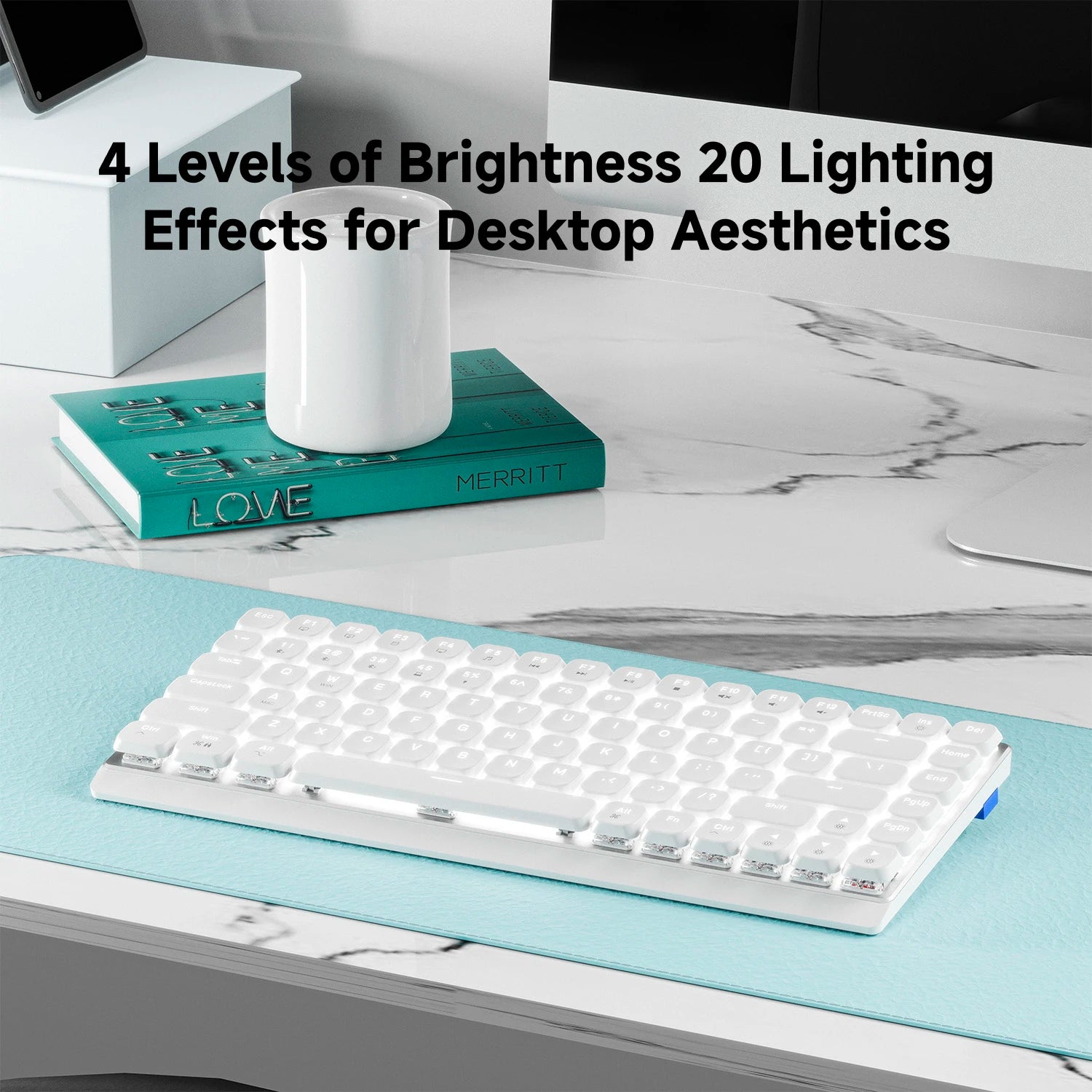 EWEADN MK84 Low-Profile Mechanical Gaming Keyboard, Wireless Bluetooth Tri-mode, Portable, Stylish Design for Gaming & Office