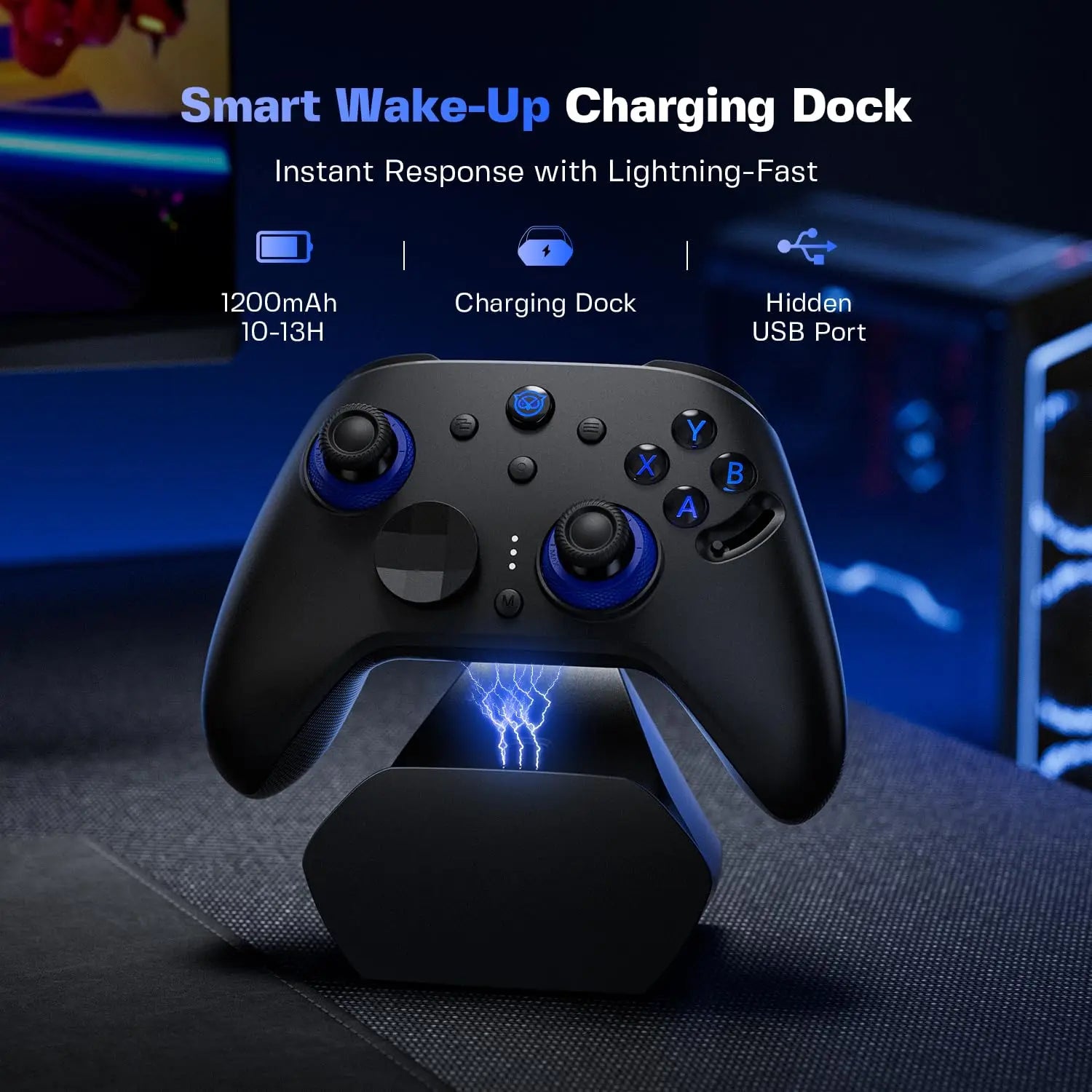 Adjustable Tension Gaming Controller with Zero Drift Joysticks, Hall Triggers, 1200mAh Battery & Dock for PC/Switch/Android/TV