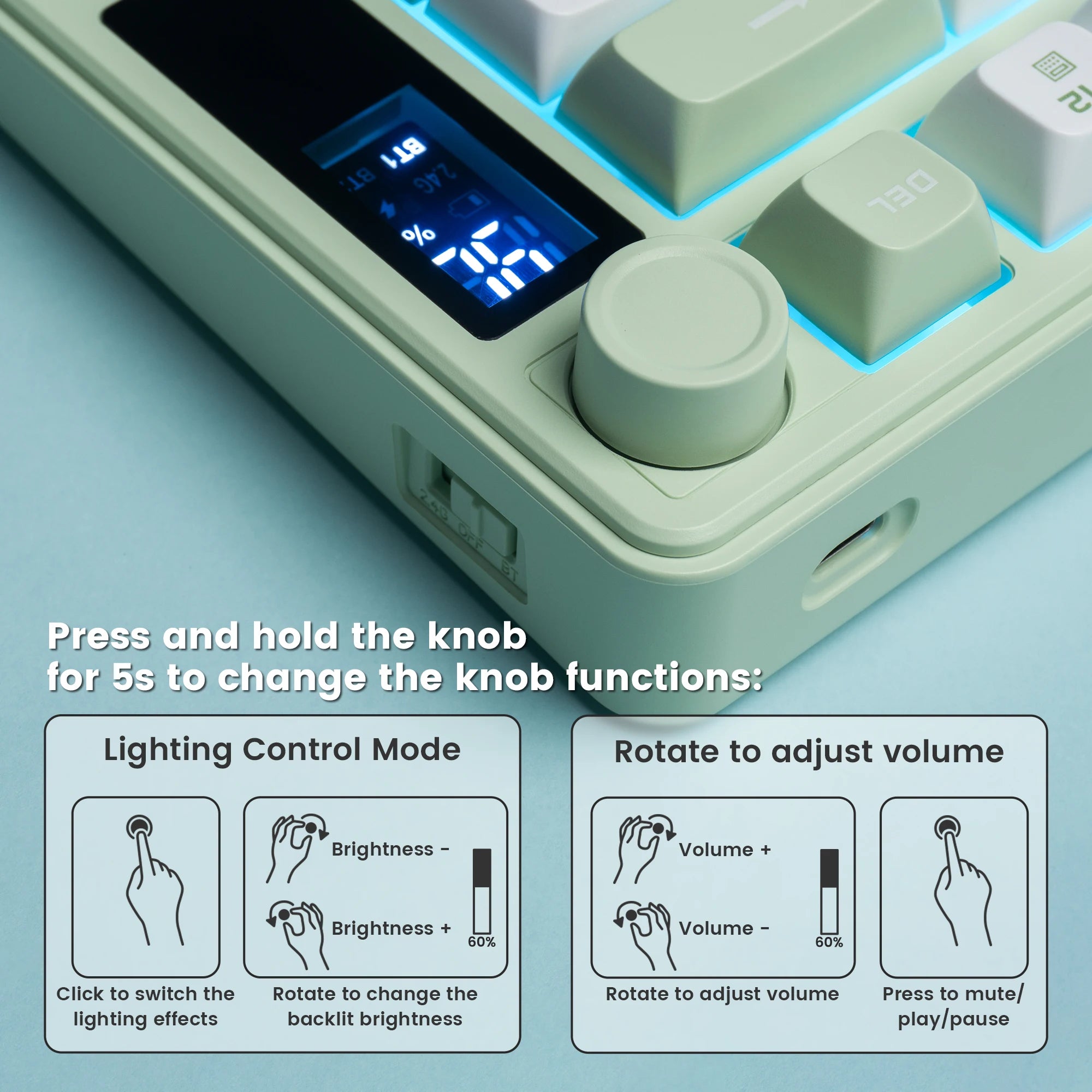 Womier DK75 75% Wireless Membrane Keyboard 3-Mode Bluetooth/2.4G/USB-C RGB Backlit Keyboard with Knob&Screen for PC/Mac Gamer