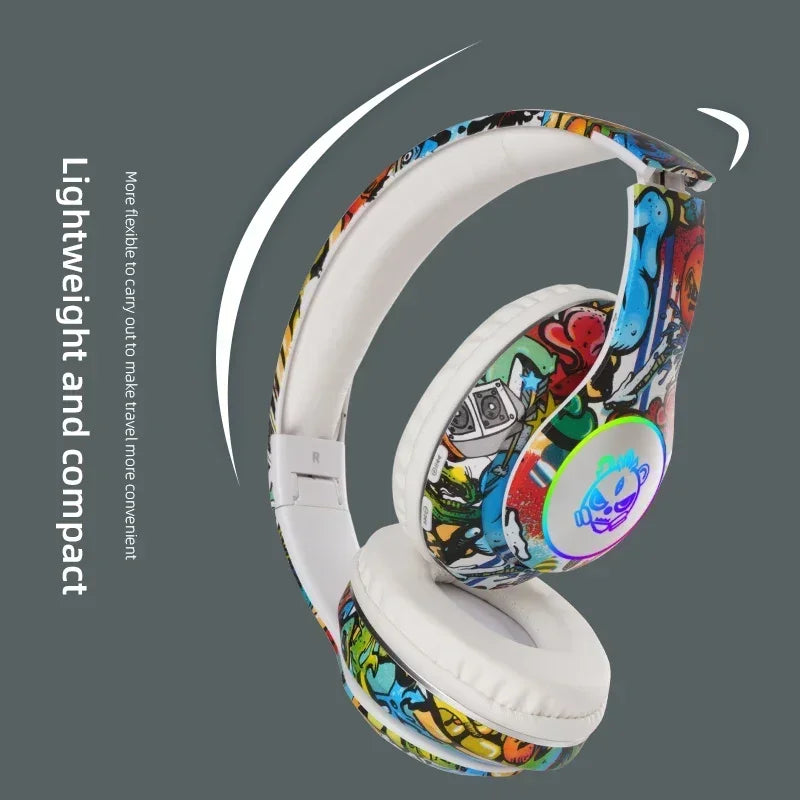 Graffiti Wireless Headphones  LED Light Bluetooth Headsets Game Doodle Earphones Mic For Kids Boy Girl Gifts Support TF Card