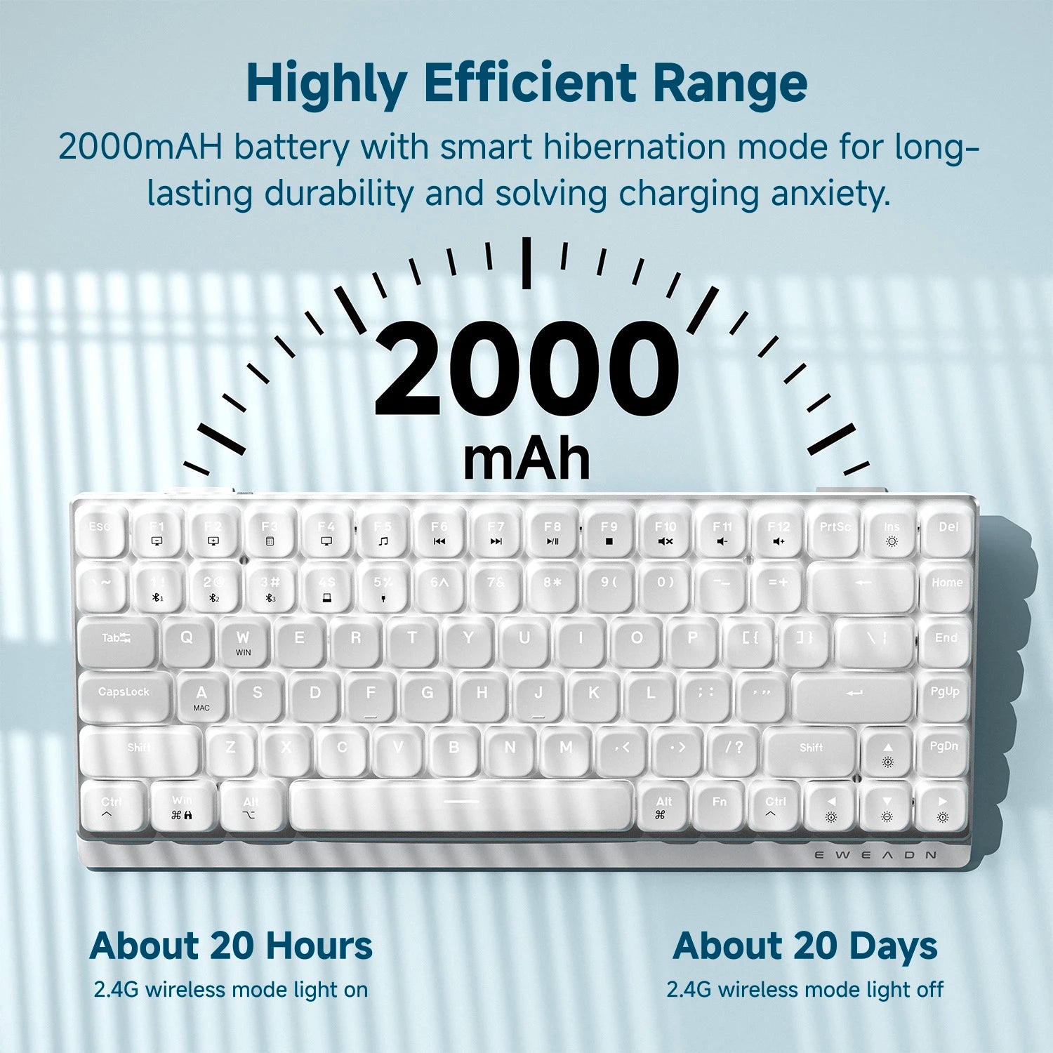 EWEADN MK84 Low-Profile Mechanical Gaming Keyboard, Wireless Bluetooth Tri-mode, Portable, Stylish Design for Gaming & Office