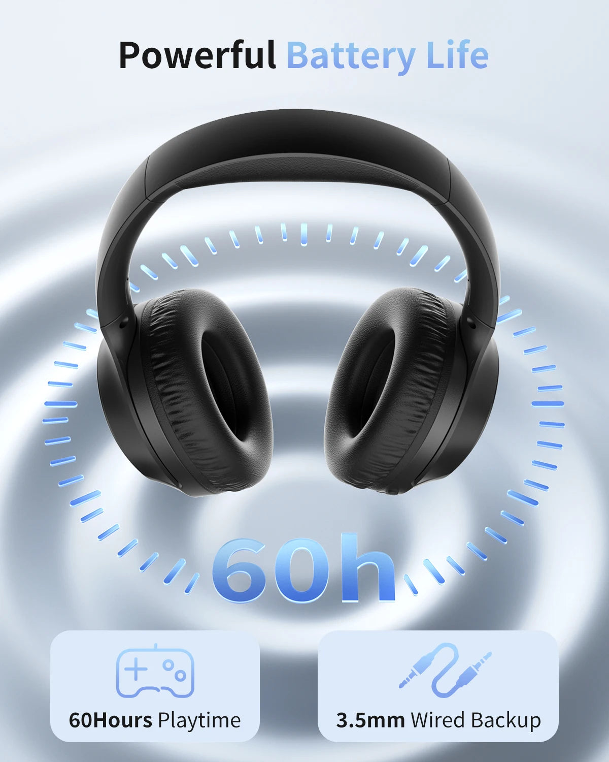 wegear HS7 Bluetooth Headphones Over Ear 60H Playtime with Microphone ENC Call Noise Cancelling Mic Foldable Wireless Headset