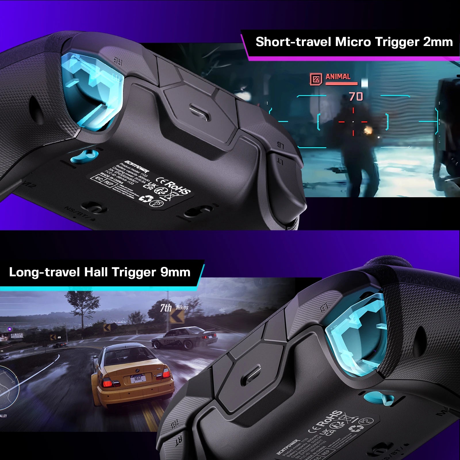 ECHTpower Wireless game controller Hall effect joystick suitable for PC, Switch, Android, IOS with base controller