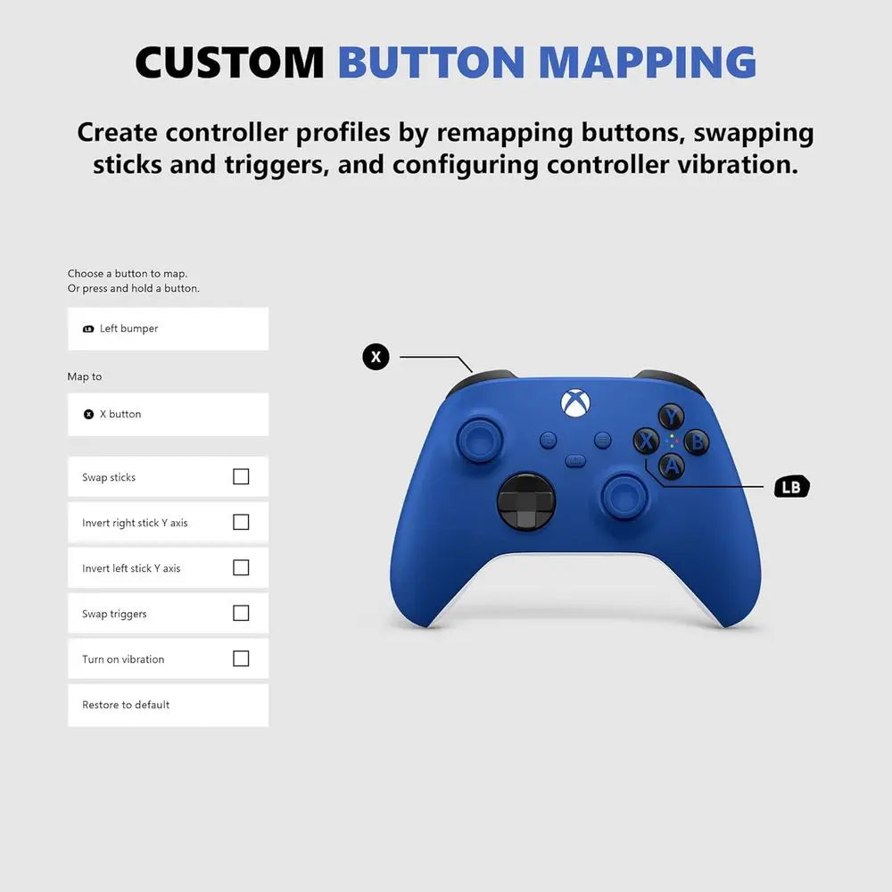 Bluetooth Controller - Shock Blue - USB - Compatible with Xbox Series X|S, One, PC, Android, iOS, Tablet - 19-Button - 90-Day Wa
