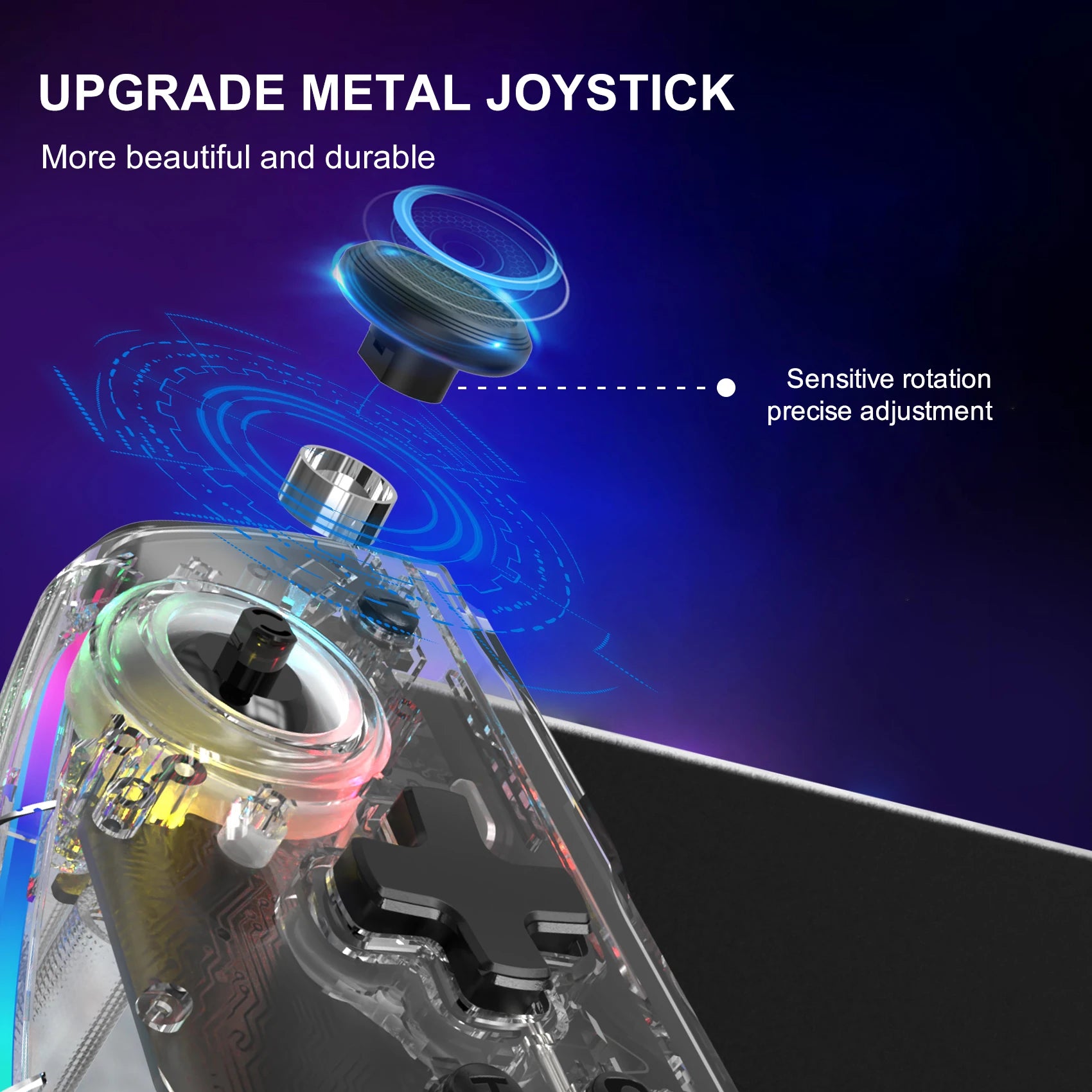 No Deadzone Enhanced Controller for Switch/Switch OLED Handheld Mode, Adjustable LED Light, Ergonomic Design, 6-Axis Gyro, Turb0