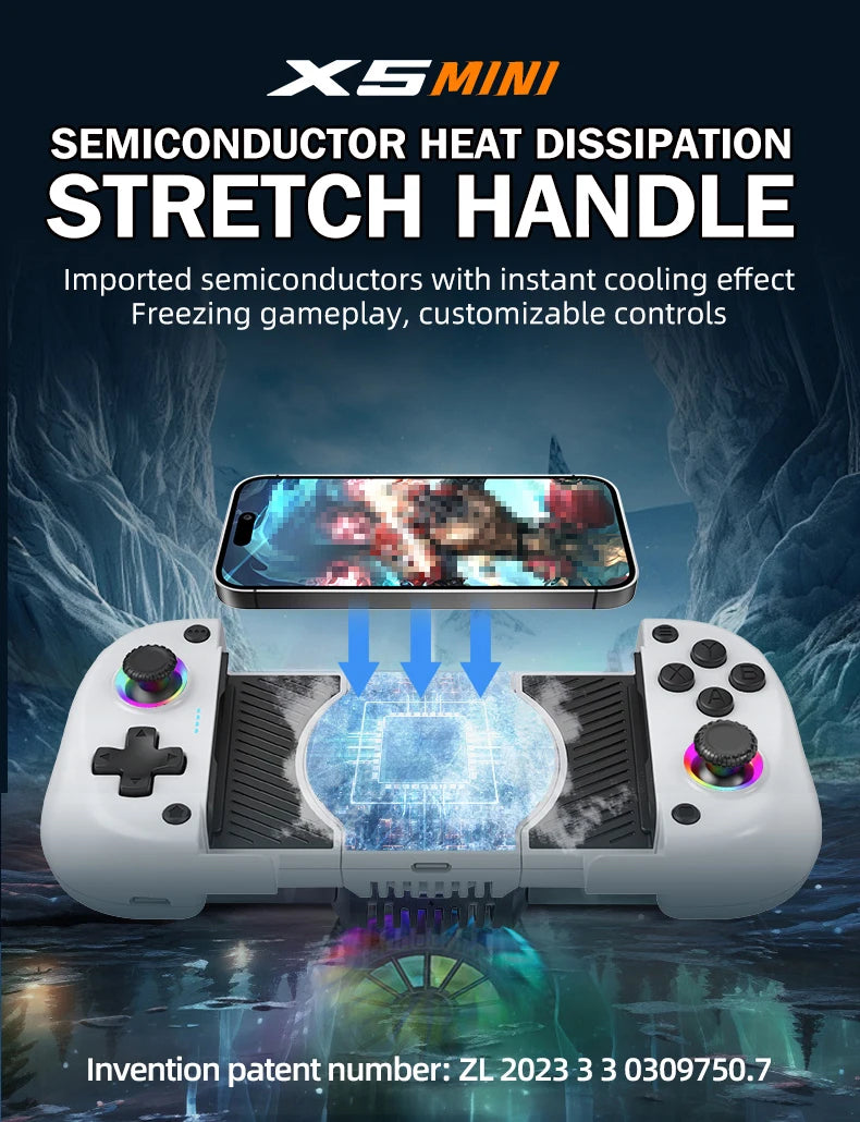 Portable Game Controller X5 Mini with Cooling System,Wireless Gamepad with Hall Rocker,6 Axis Gyro for iPhone/PC/Switch